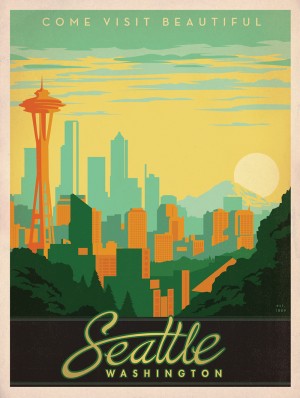 Come visit beautiful Seattle Washington travel poster